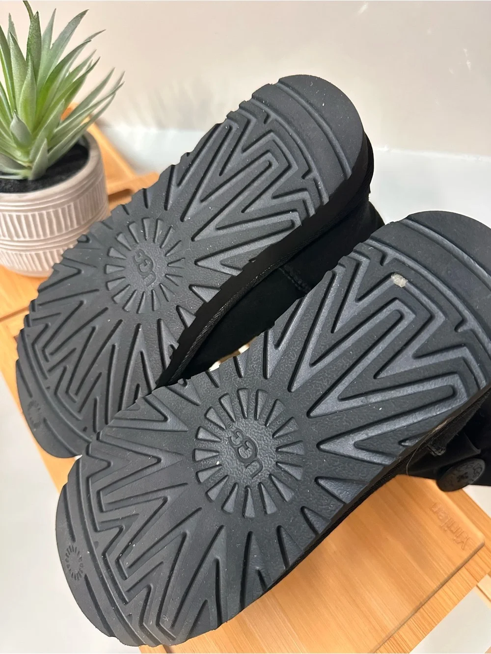 UGG Black Suede Shearling Button Winter Boots - Women's